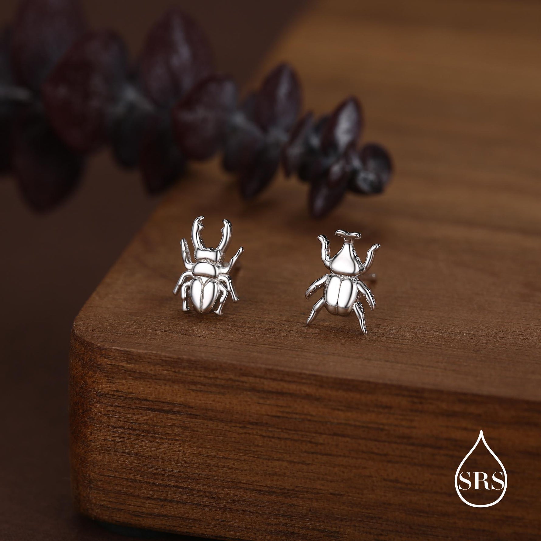 Mismatched Stag Beetle Stud Earrings in Sterling Silver, Silver, Gold or Rose Gold, Asymmetric Beetle Earrings, Bugs Earrings,