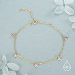 Purple CZ Charm Bracelet in Sterling Silver, Silver or Gold, Amethyst Purple CZ Bracelet, Satellite Bracelet