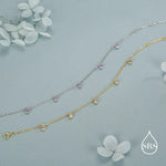 Purple CZ Charm Bracelet in Sterling Silver, Silver or Gold, Amethyst Purple CZ Bracelet, Satellite Bracelet