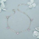 Purple CZ Charm Bracelet in Sterling Silver, Silver or Gold, Amethyst Purple CZ Bracelet, Satellite Bracelet