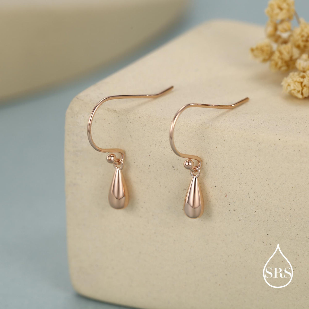 Small Droplet Drop Hook Earrings in Sterling Silver, Silver, Gold or Rose Gold, Waterdrop Dangle Earrings, Raindrop Earrings