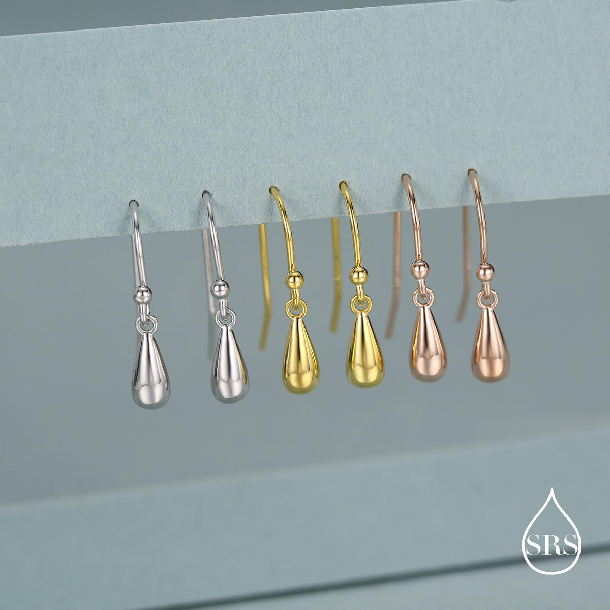 Small Droplet Drop Hook Earrings in Sterling Silver, Silver, Gold or Rose Gold, Waterdrop Dangle Earrings, Raindrop Earrings