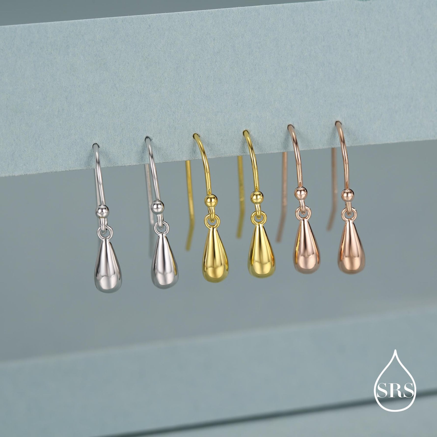 Small Droplet Drop Hook Earrings in Sterling Silver, Silver, Gold or Rose Gold, Waterdrop Dangle Earrings, Raindrop Earrings