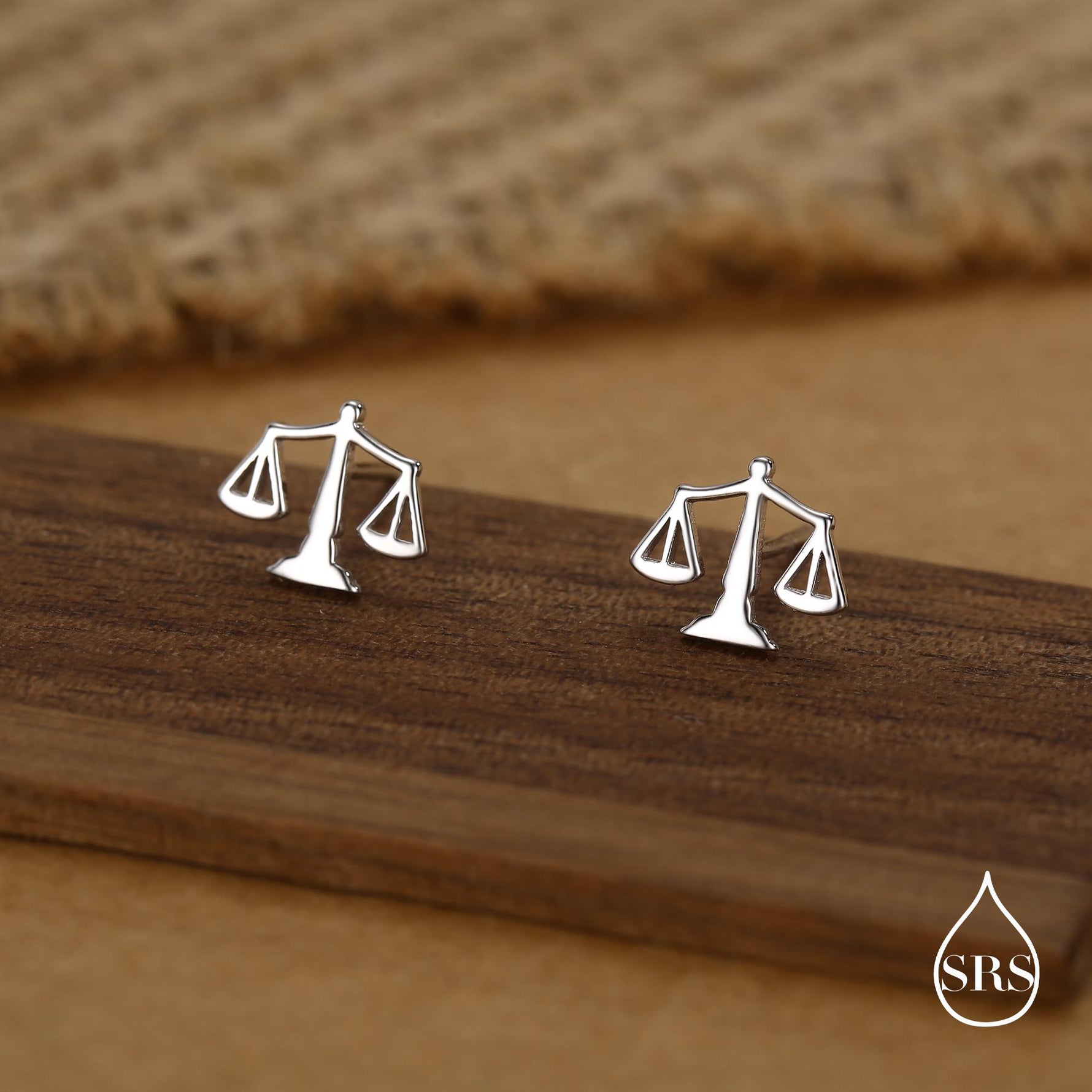 Sterling Silver Libra Scales 16G Flat Back Earrings