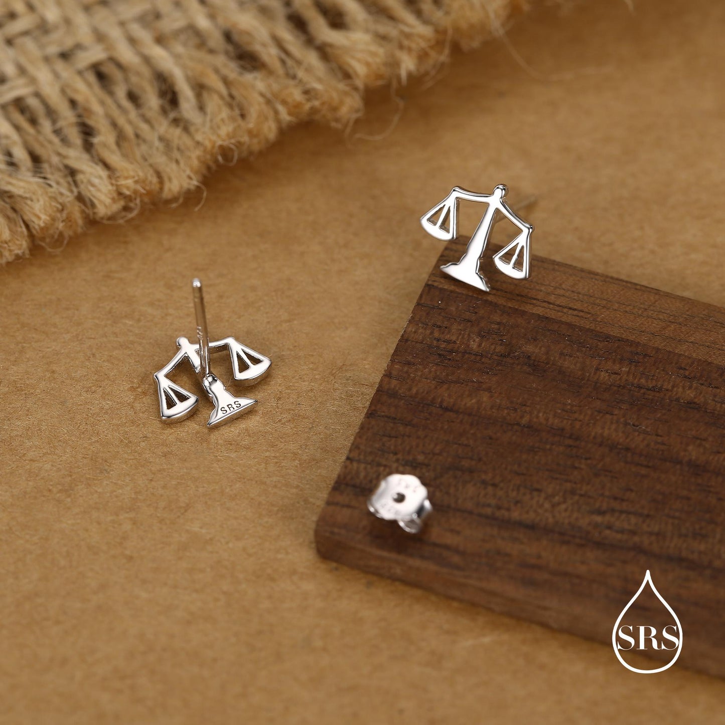 Sterling Silver Libra Scales Stud Earrings