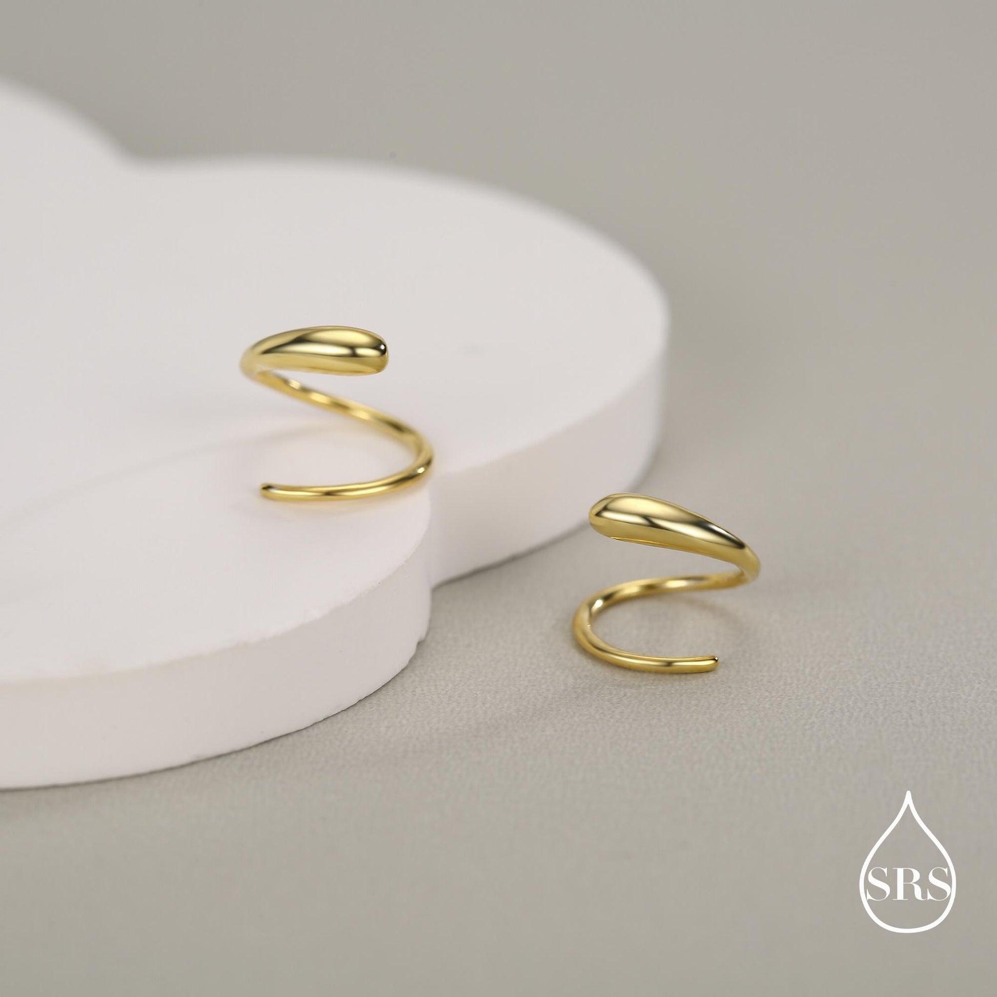 Spiral Hoop Earrings In Sterling Silver, Silver, Gold or Rose Gold, Minimalist Spiral Earrings, Droplet Hoops, Droplet Spirals