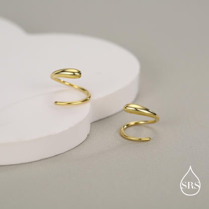 Spiral Hoop Earrings In Sterling Silver, Silver, Gold or Rose Gold, Minimalist Spiral Earrings, Droplet Hoops, Droplet Spirals