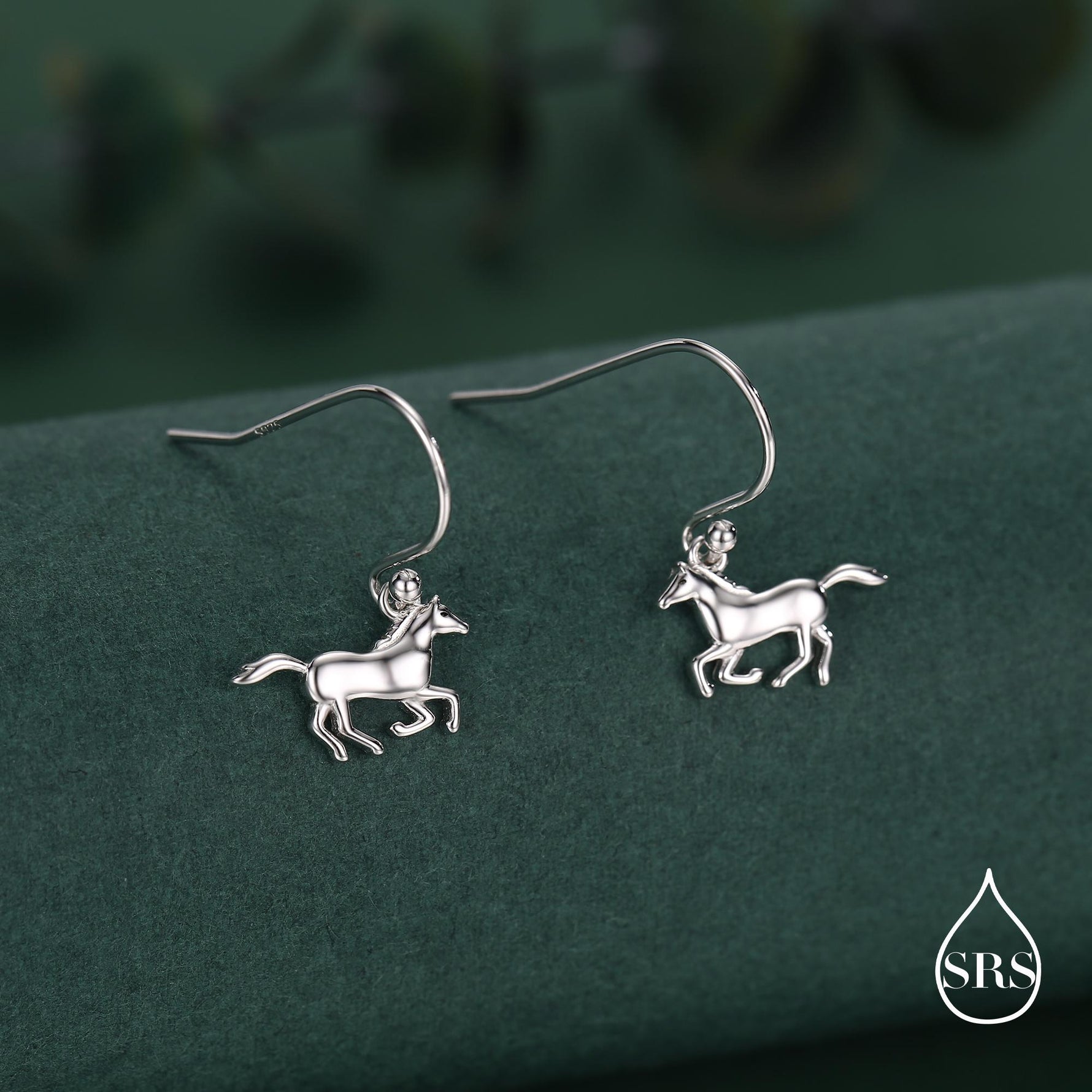 Sterling Silver Cute Horse Dangle Hook Earrings, Silver or Gold or Rose Gold, Horse Earrings, Dainty Horse Dangle Earrings, Horse Earrings