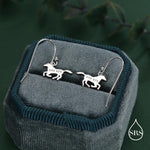 Sterling Silver Cute Horse Dangle Hook Earrings, Silver or Gold or Rose Gold, Horse Earrings, Dainty Horse Dangle Earrings, Horse Earrings