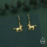 Sterling Silver Cute Horse Dangle Hook Earrings, Silver or Gold or Rose Gold, Horse Earrings, Dainty Horse Dangle Earrings, Horse Earrings