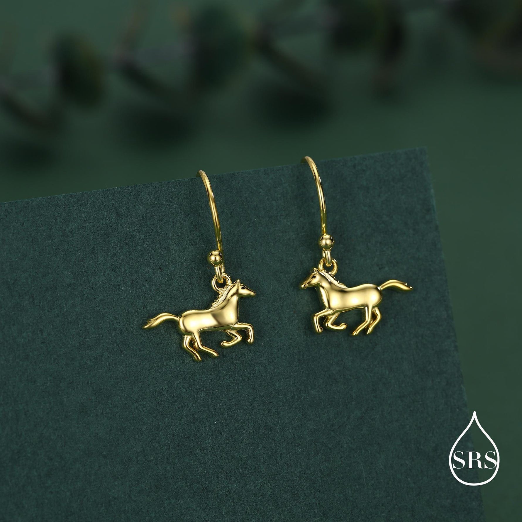 Sterling Silver Cute Horse Dangle Hook Earrings, Silver or Gold or Rose Gold, Horse Earrings, Dainty Horse Dangle Earrings, Horse Earrings