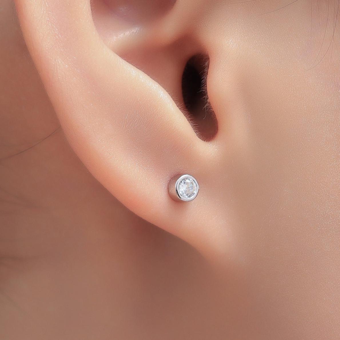 Small Pair of CZ Crystal Screw Back Earrings in Sterling Silver, Rose Gold, and Silver, ball Back Earrings - helix ,cartilage, conch, tragus
