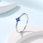 Sapphire Blue CZ Hydrangea Flower Minimalist Ring in Sterling Silver, Four Crystal Flower Ring, Tiny CZ Ring, US Size 5-8