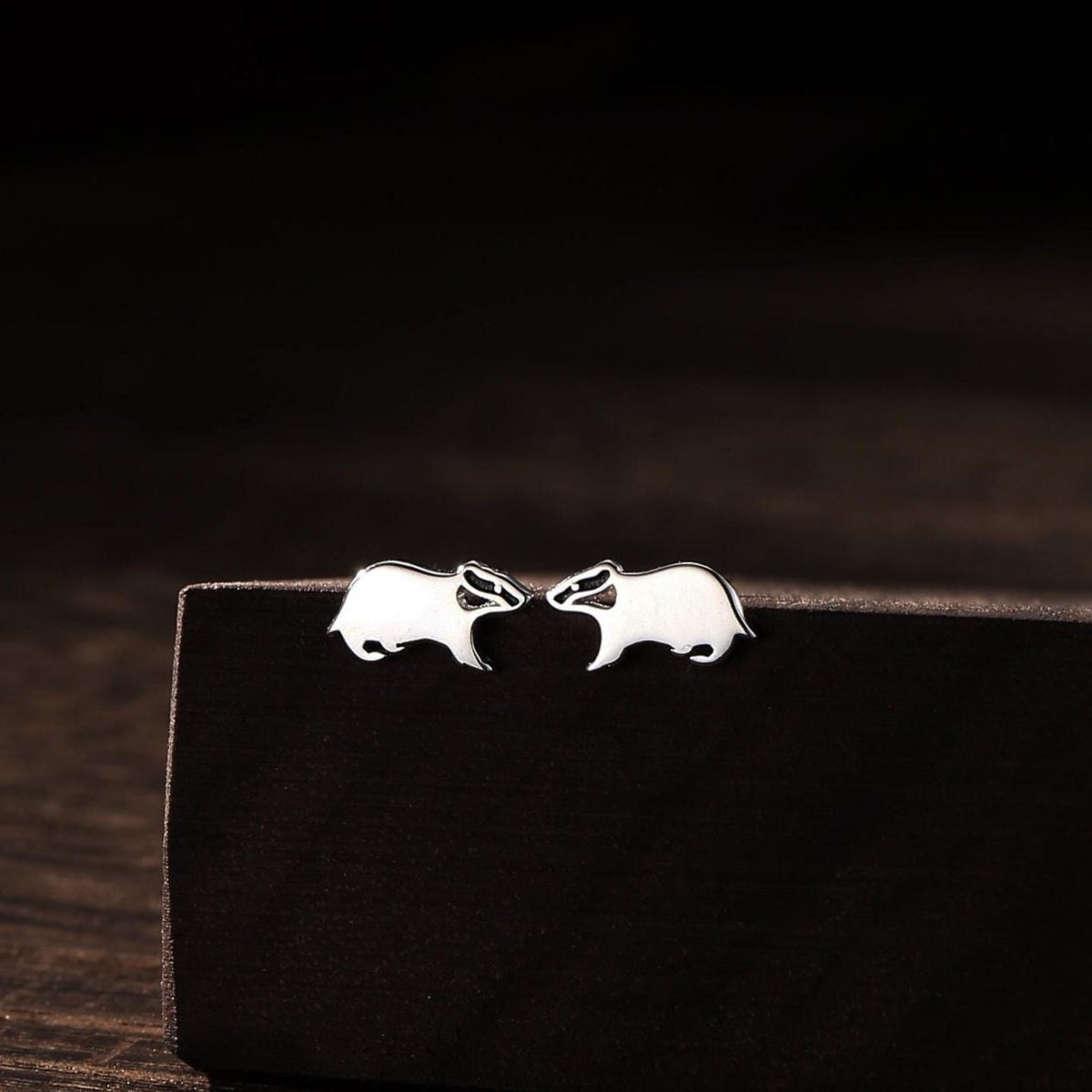 Extra Tiny Badger Stud Earrings in Sterling Silver, Silver or Gold, Sterling Silver Badger Earrings, Nature Inspired, Farm Earrings
