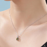 Olive Green CZ Pear Cut Pendant Necklace in Sterling Silver, 7 x 9mm, Green Droplet necklace, Diamond CZ