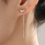 Sterling Silver Butterfly Pull Through Ear Threaders, Silver or Gold or Rose Gold, Butterfly Threader Earrings, Butterfly Dangle Earrings