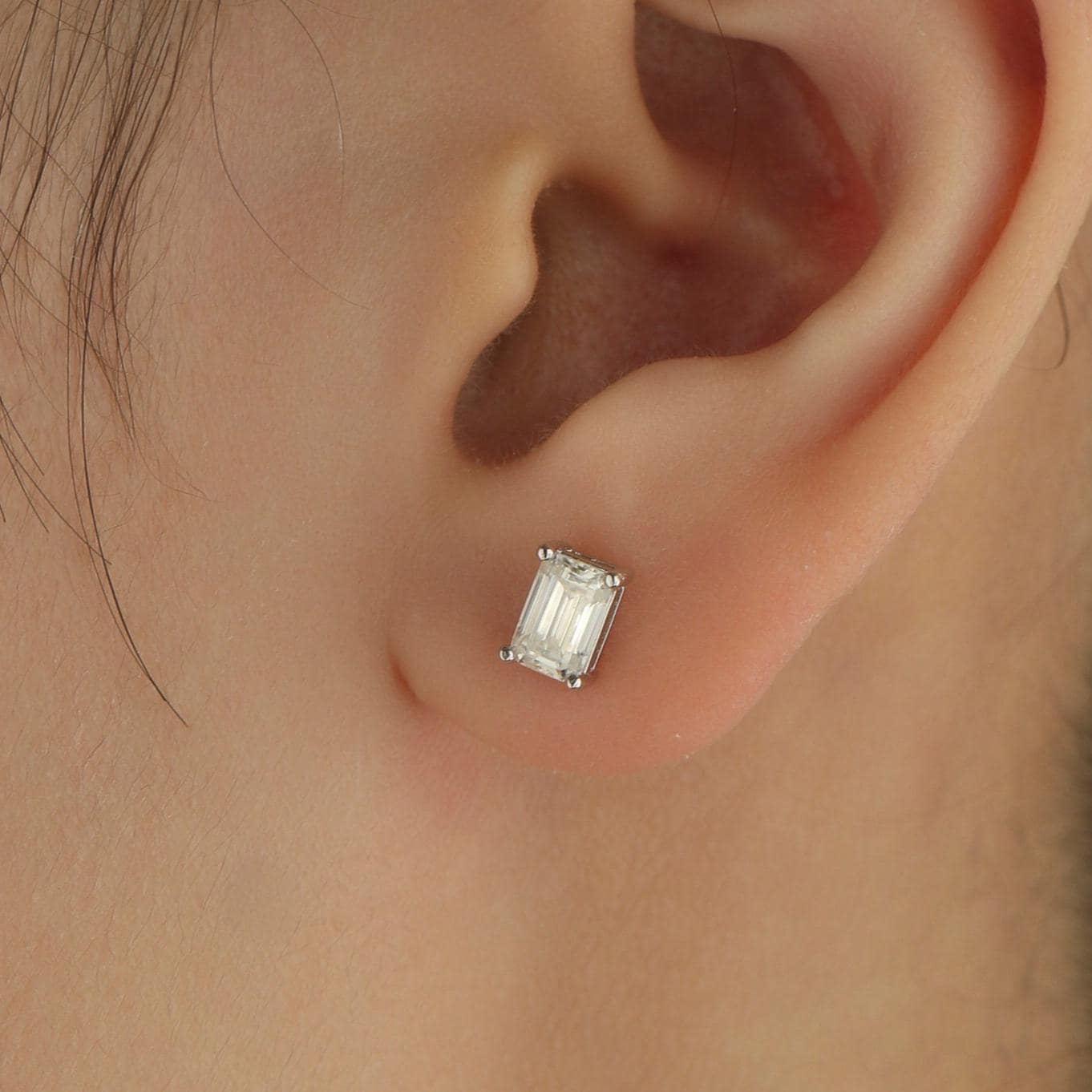 0.8Ct Radiant Cut Moissanite Diamond Stud Earrings in Sterling Silver, Radiant Cut Earrings, 4x6mm, Four Prong Set, Rectangular Moissanite