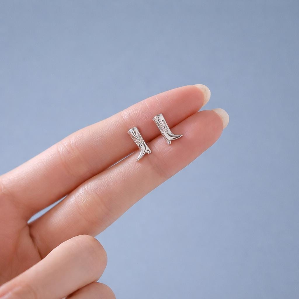 Cowboy Boot Stud Earrings in Sterling Silver, Silver, Gold or Rose Gold, Cowboy Boot Earrings, Cowboy Earrings