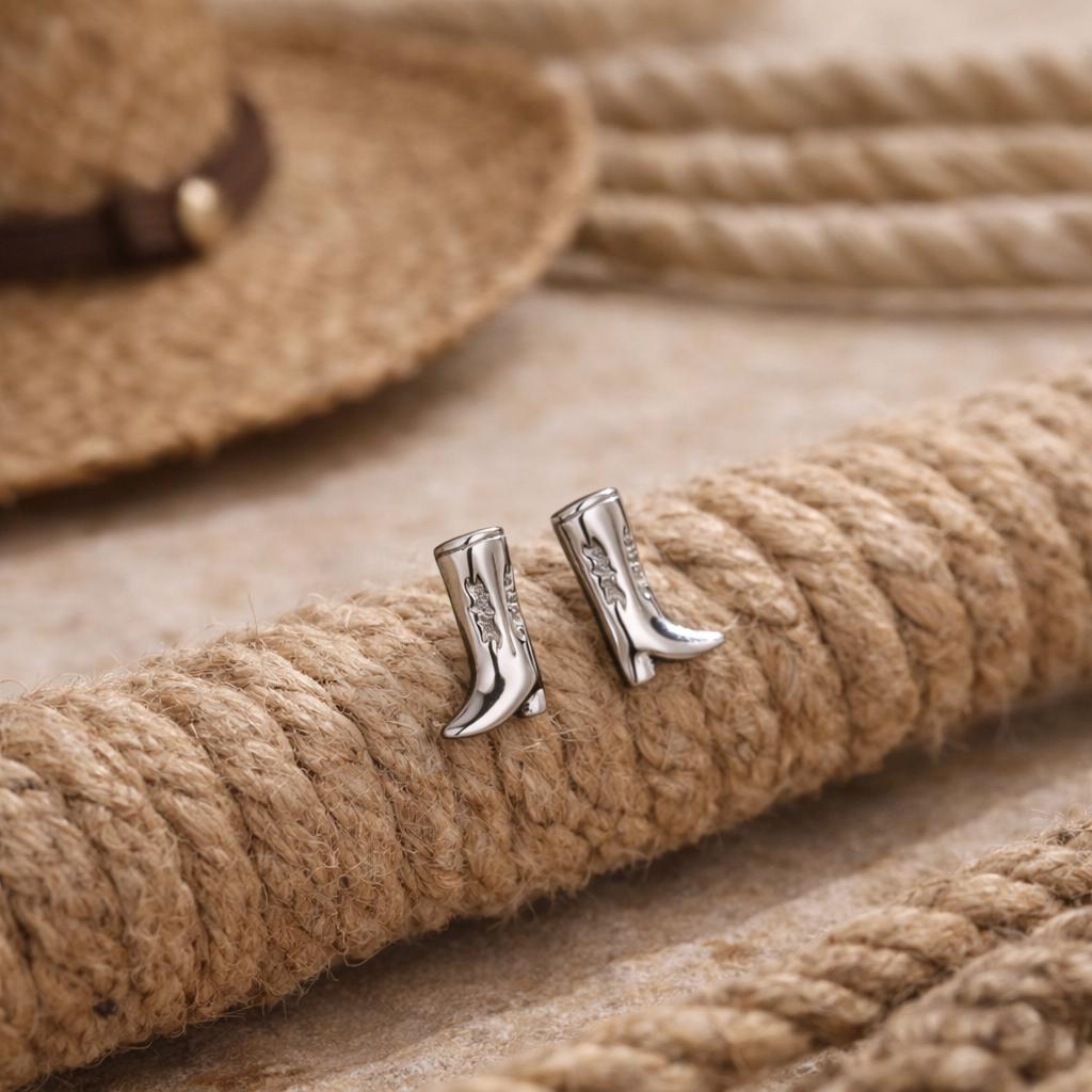 Cowboy Boot Stud Earrings in Sterling Silver, Silver, Gold or Rose Gold, Cowboy Boot Earrings, Cowboy Earrings