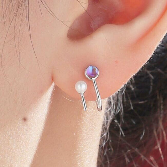 Moonstone and Pearl Stud Earrings in Sterling Silver, Single Piercing Earrings, Silver or Gold or Rose Gold, Double Layer Earrings