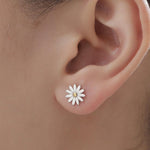 Daisy Flower Stud Earrings in Sterling Silver, Solid Silver with Part Gold Plate, Silver Daisy Earrings, Silver Daisy Blossom Earrings