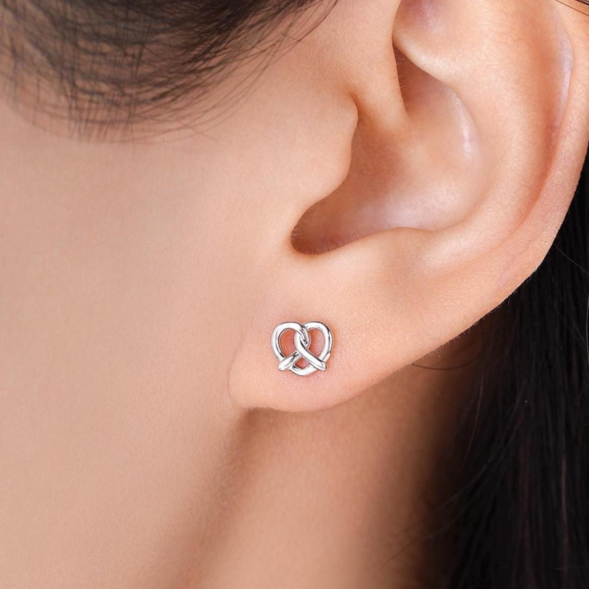 Extra Tiny Pretzel Heart Knot Earrings in Sterling Silver, Silver, Gold or Rose Gold, Knot Earrings, Heart Earrings, Pretzel Earrings