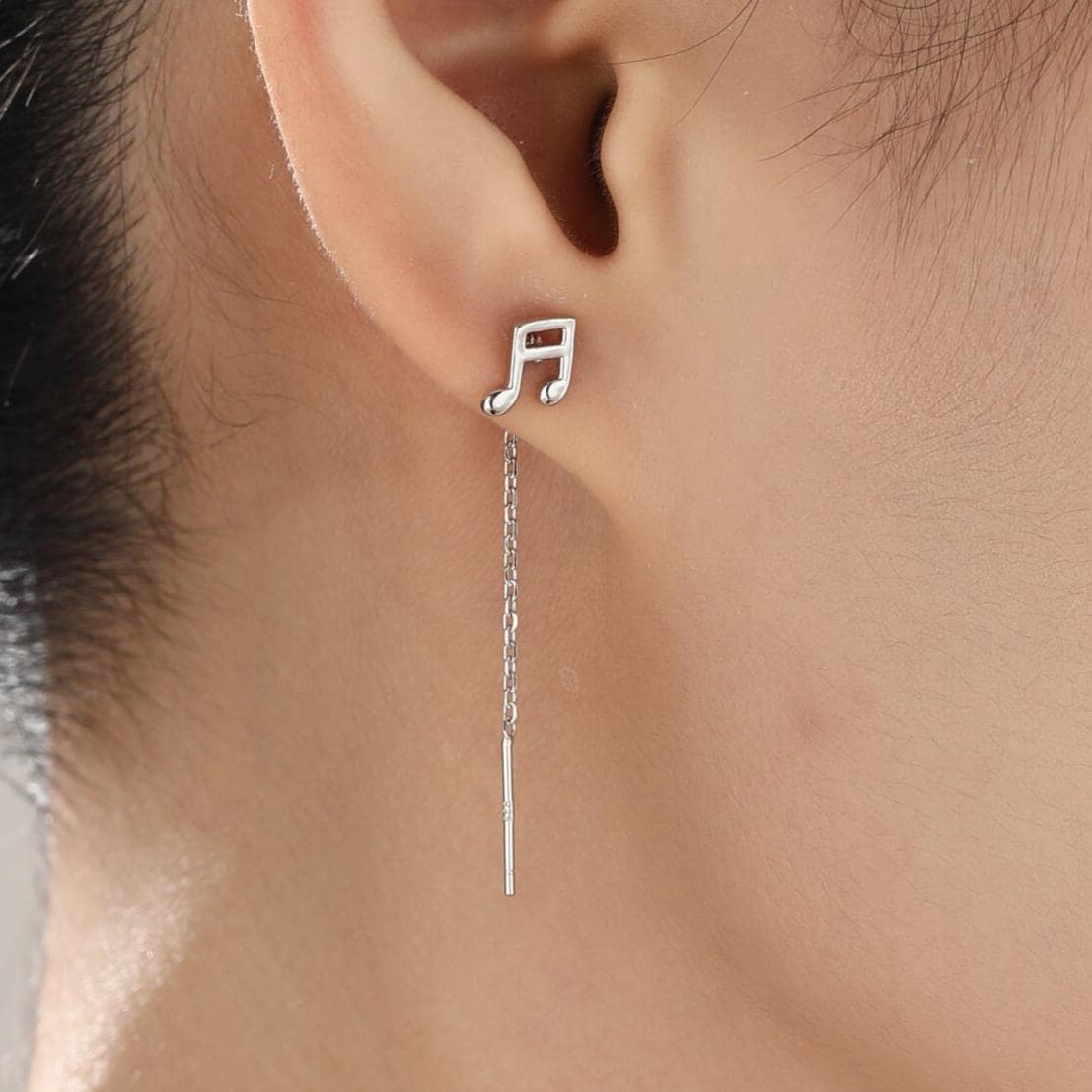 Mismatched Pair of Music Symbol Pull Through Threader Earrings in Sterling Silver, Silver, Gold or Rose Gold, Tiny Music Note Ear Threaders