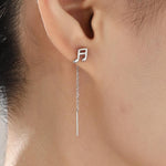 Mismatched Pair of Music Symbol Pull Through Threader Earrings in Sterling Silver, Silver, Gold or Rose Gold, Tiny Music Note Ear Threaders