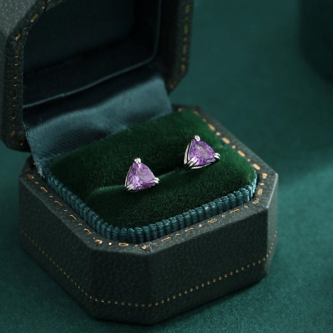 Genuine Amethyst Trillion Cut Stud Earrings in Sterling Silver, 4mm Trillion Cut, Tiny Amethyst Stud Earrings