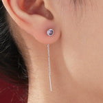 Amethyst Purple Bezel CZ Crystal Threader Earrings in Sterling Silver, Silver or Gold, Minimalist Crystal Ear Threaders