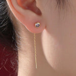 Amethyst Purple Bezel CZ Crystal Threader Earrings in Sterling Silver, Silver or Gold, Minimalist Crystal Ear Threaders