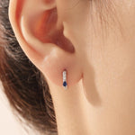 Tiny CZ Huggie Hoop Earrings in Sterling Silver with Black Pear CZ, Silver or Gold, Droplet CZ Hoops