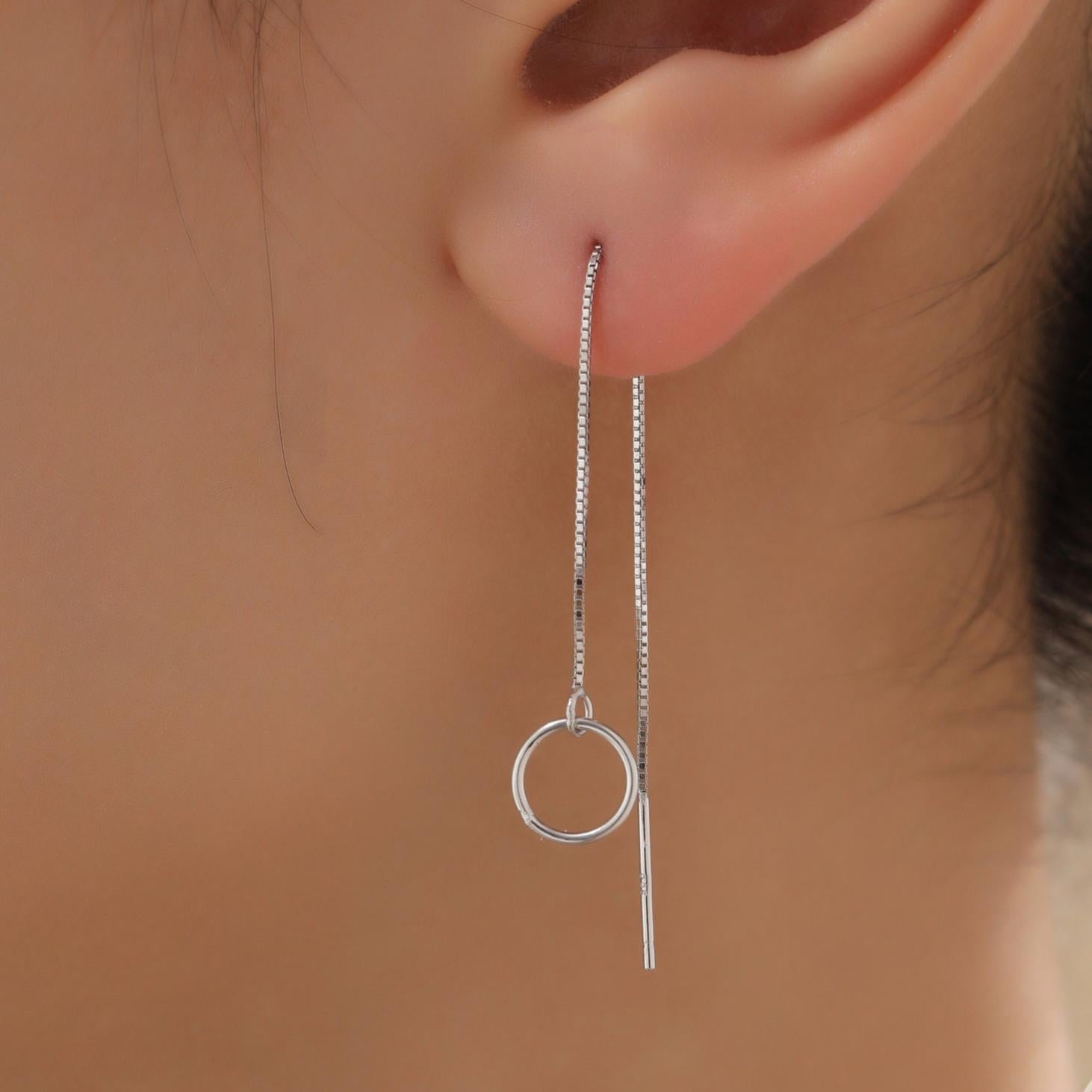 Sterling Silver Circle Ear Threaders, Silver or Gold, Open Circle Threader Earrings