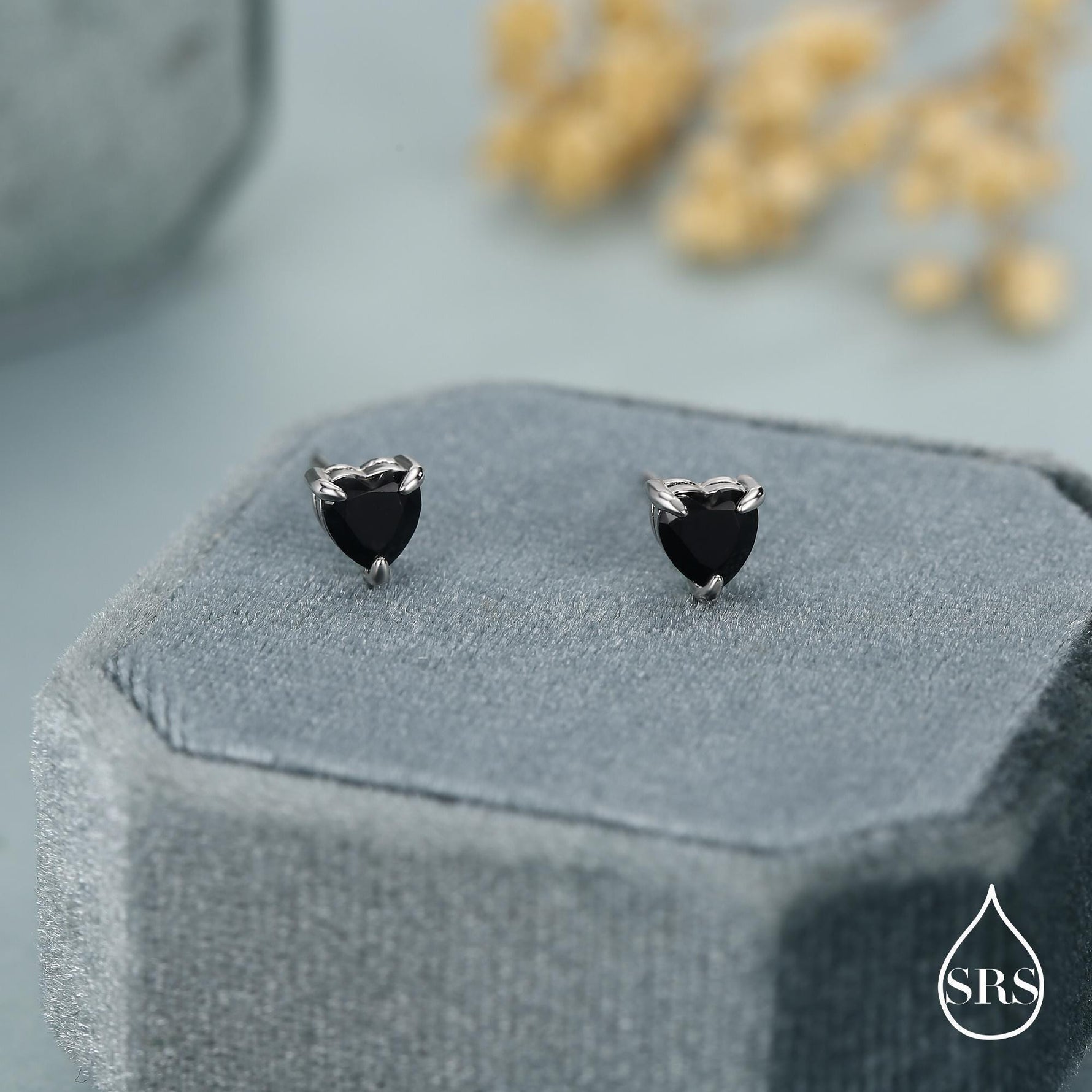 Sterling Silver Black Onyx Heart Stud Earrings