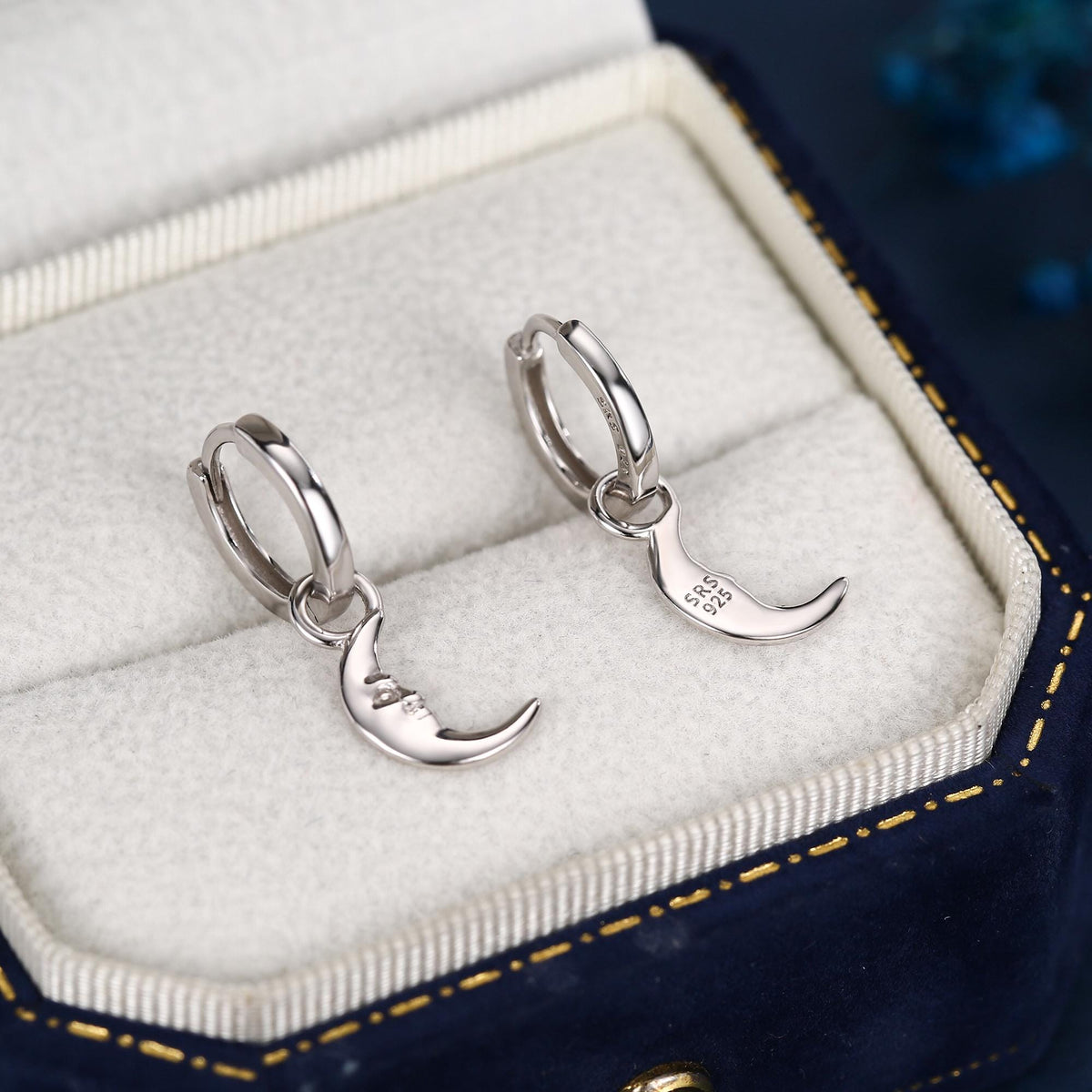 Sterling Silver Moon Face Hoop Earrings, Detachable Charm Dangle Hoop Earrings, Silver or Gold, Interchangeable Charms