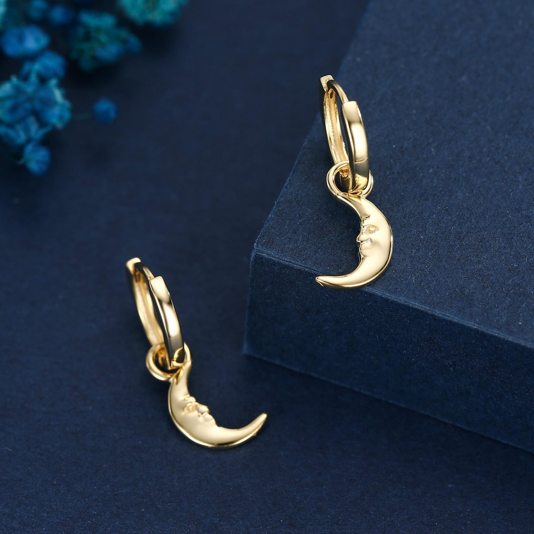 Sterling Silver Moon Face Hoop Earrings, Detachable Charm Dangle Hoop Earrings, Silver or Gold, Interchangeable Charms