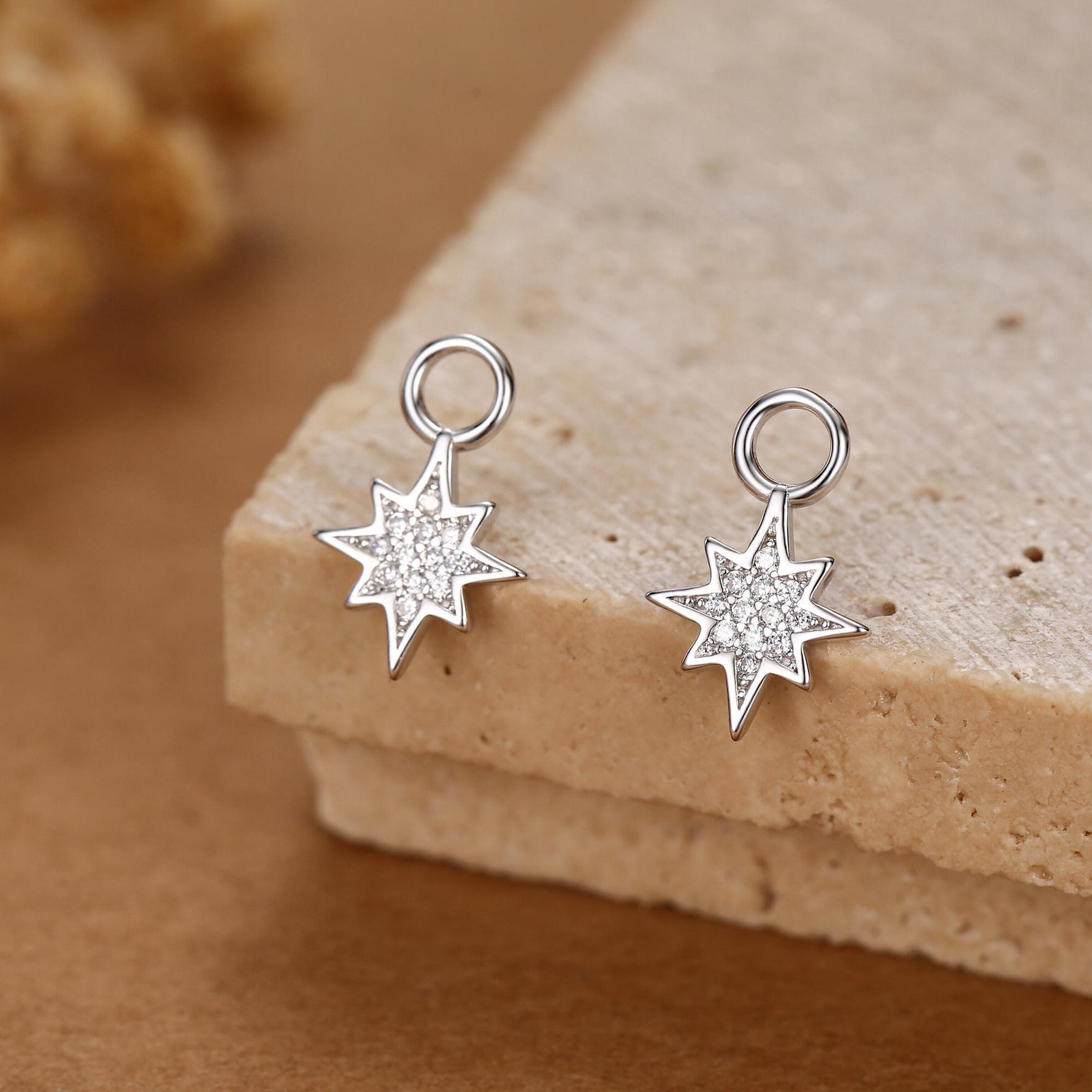Starburst Charms for Huggie Hoops in Sterling Silver
