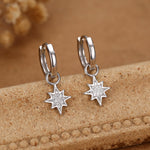 Starburst Charm Huggie Hoop Earrings in Sterling Silver with Detachable Star Burst Charms, North Star Celestial Geometric Design