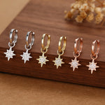Starburst Charm Huggie Hoop Earrings in Sterling Silver with Detachable Star Burst Charms, North Star Celestial Geometric Design