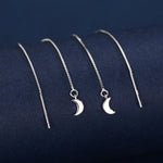 Crescent Moon Threader Earrings in Sterling Silver, Silver or Gold, Moon Ear Threaders, 10cm long threaders, Double Piecing Threaders