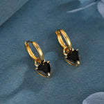 Sterling Silver Black Trillion Cut CZ Hoop Earrings, Silver or Gold, Triangle Dangle Hoop Earrings, Interchangeable Charm