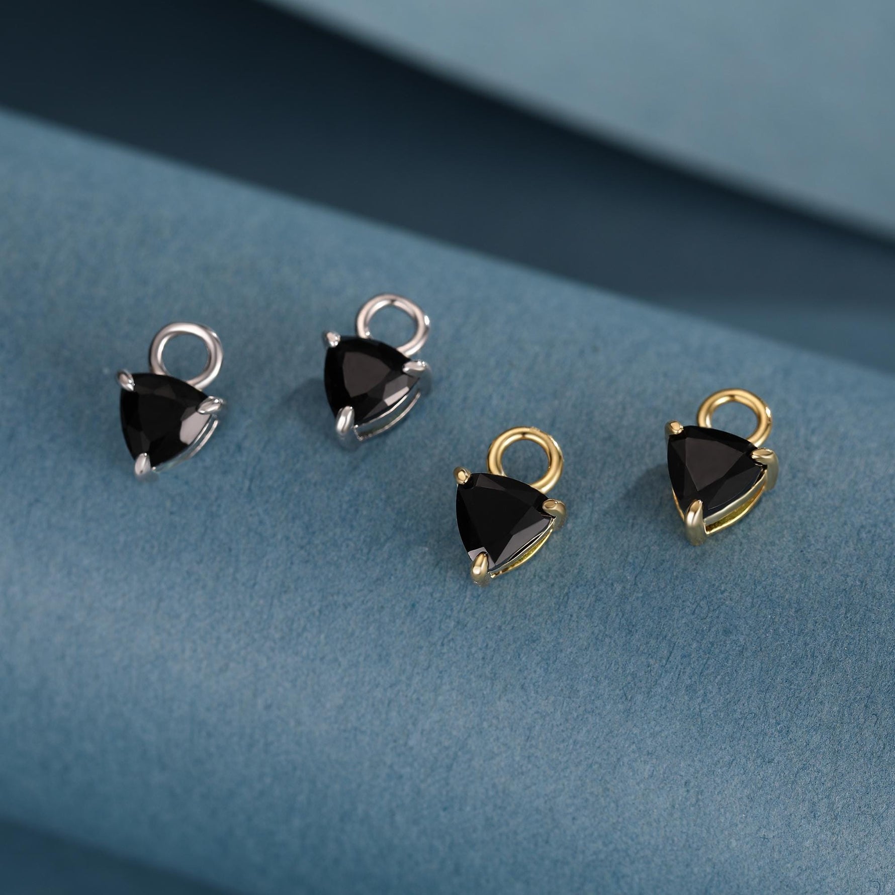 Sterling Silver Trillion Cut Black CZ Charms for Huggie Hoops Earrings