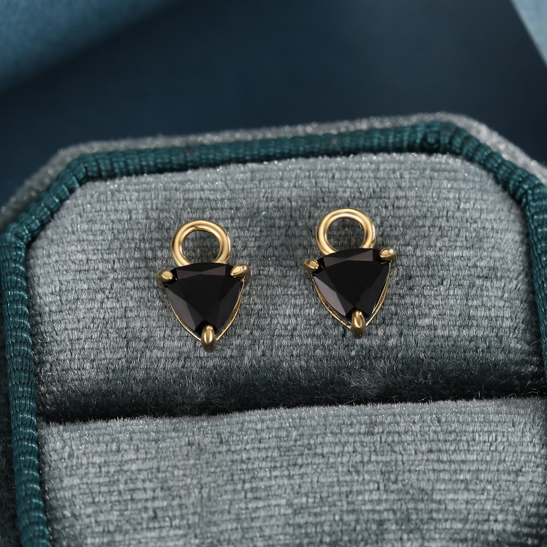 Sterling Silver Trillion Cut Black CZ Charms for Huggie Hoops Earrings