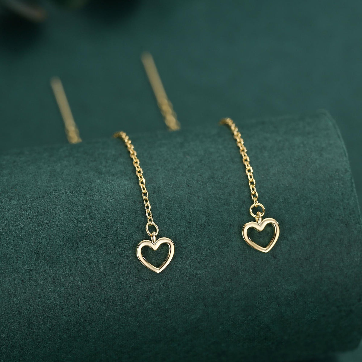 Tiny Open Heart Threader Earrings in Sterling Silver, 9cm, Silver, Gold or Rose Gold, Dainty Heart Ear Threaders, Single or Double Piercing
