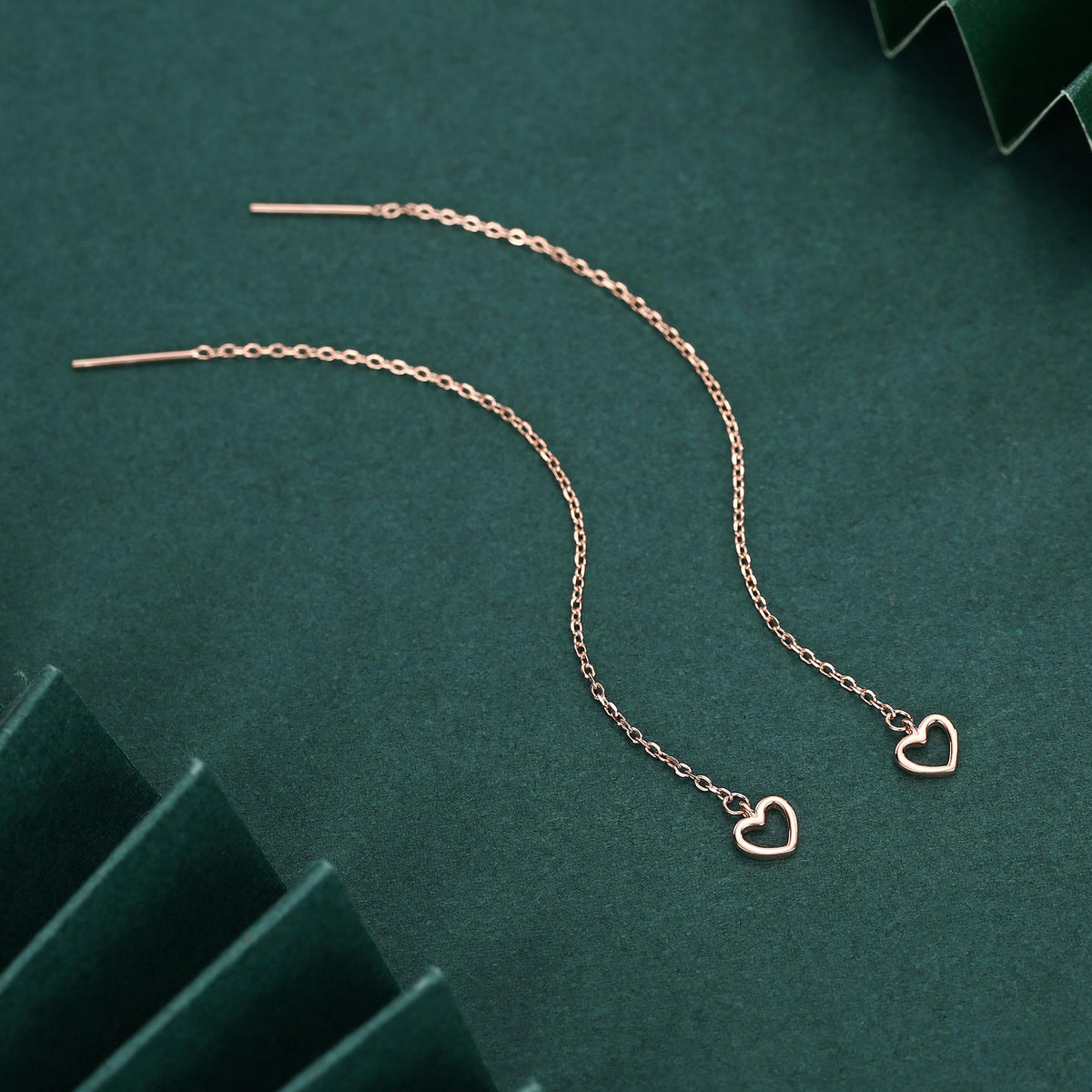 Tiny Open Heart Threader Earrings in Sterling Silver, 9cm, Silver, Gold or Rose Gold, Dainty Heart Ear Threaders, Single or Double Piercing