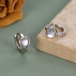 Moonstone Heart Huggie Hoop Earrings in Sterling Silver, Silver or Gold, Simulated Moonstone Heart Hoops, Heart Hoops