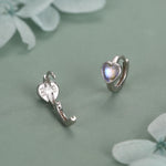 Moonstone Heart Huggie Hoop Earrings in Sterling Silver, Silver or Gold, Simulated Moonstone Heart Hoops, Heart Hoops