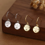 Sand Dollar Drop Hook Earrings in Sterling Silver, Silver or Gold, Ocean Earrings, Shell Earrings, Sea Shell Earrings, Sand Dollar Earrings