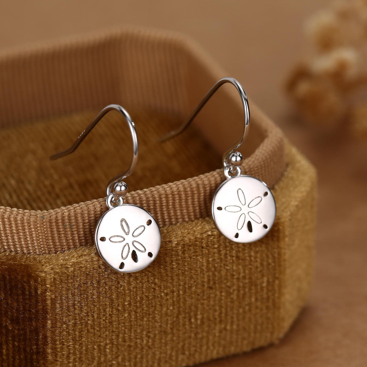 Sand Dollar Drop Hook Earrings in Sterling Silver, Silver or Gold, Ocean Earrings, Shell Earrings, Sea Shell Earrings, Sand Dollar Earrings