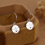 Sand Dollar Drop Hook Earrings in Sterling Silver, Silver or Gold, Ocean Earrings, Shell Earrings, Sea Shell Earrings, Sand Dollar Earrings